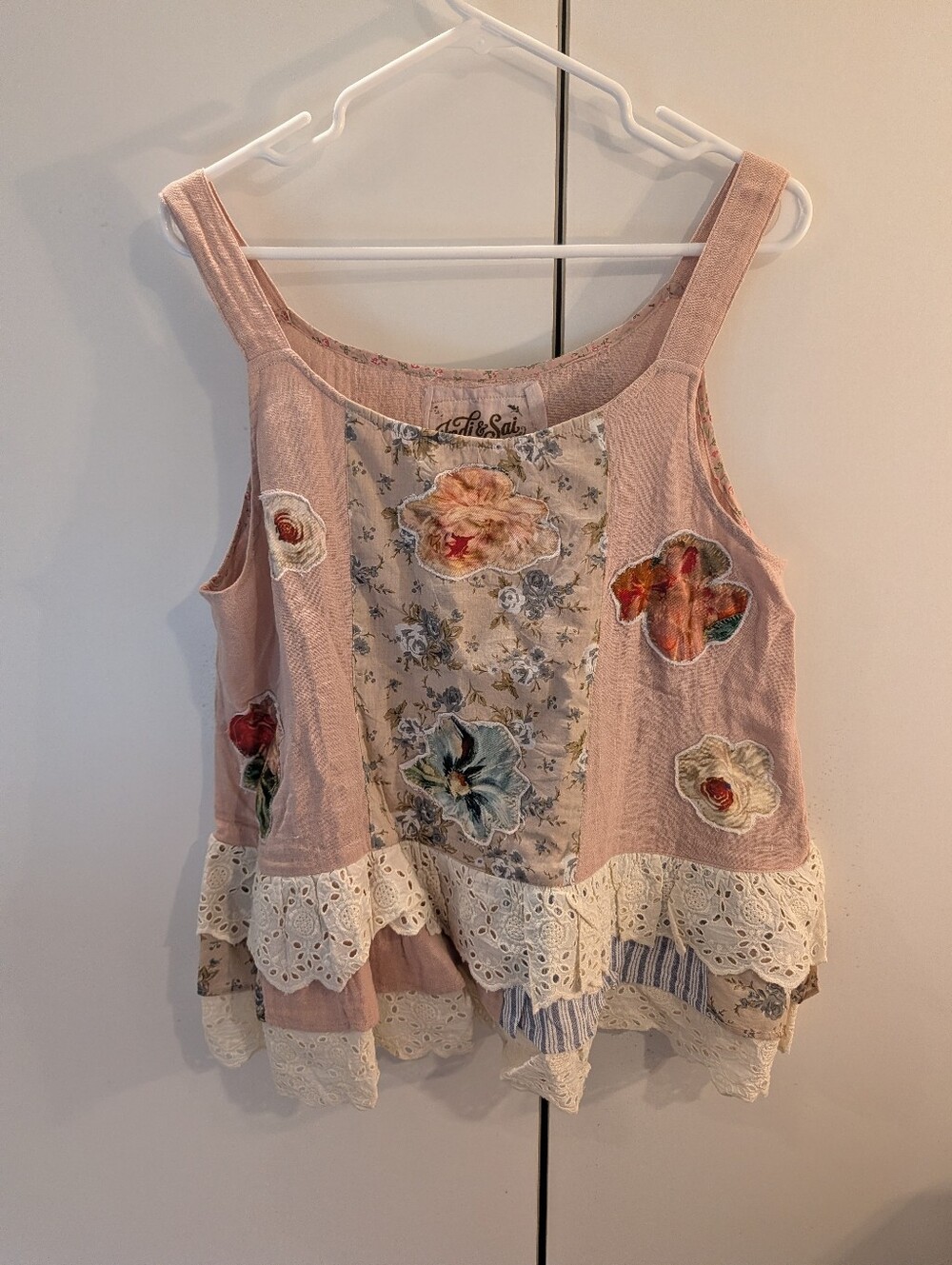 Indi & Sai S/M Boho Floral Patchwork Tank Top - Soft Pink NWT
